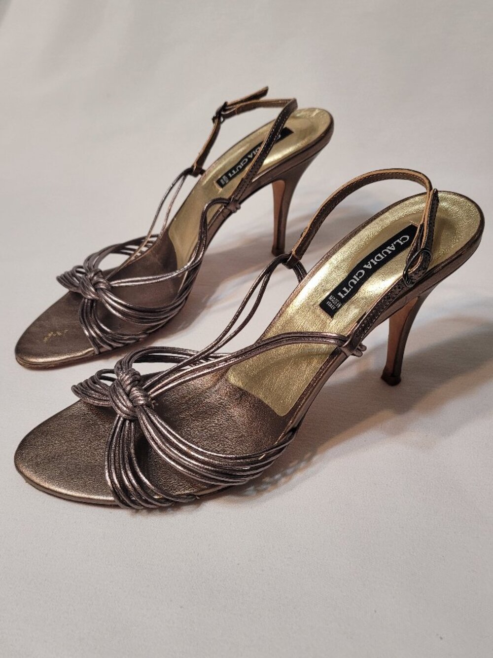 Claudia Ciuti Strappy Sandals Heels Slingbacks Bronze Leather sz 7.5M